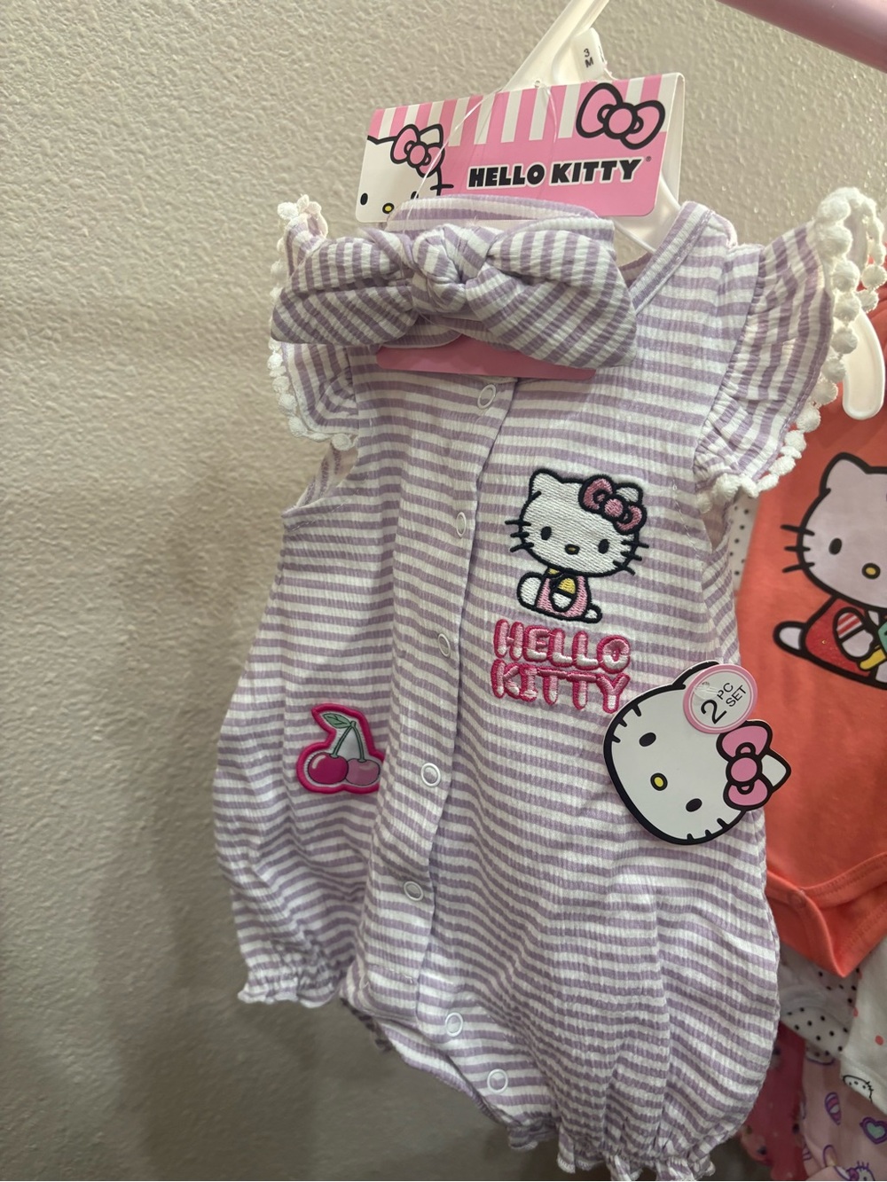 Hello Kitty Lavender and White Striped Romper with Bow Headband